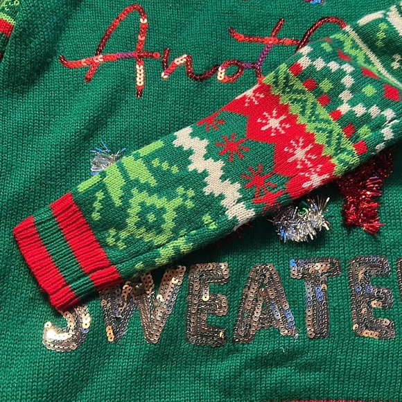 Not Another Ugly Sweater, Green Christmas Pullover with Bells, Tinsel & Sequins - Picture 9 of 9